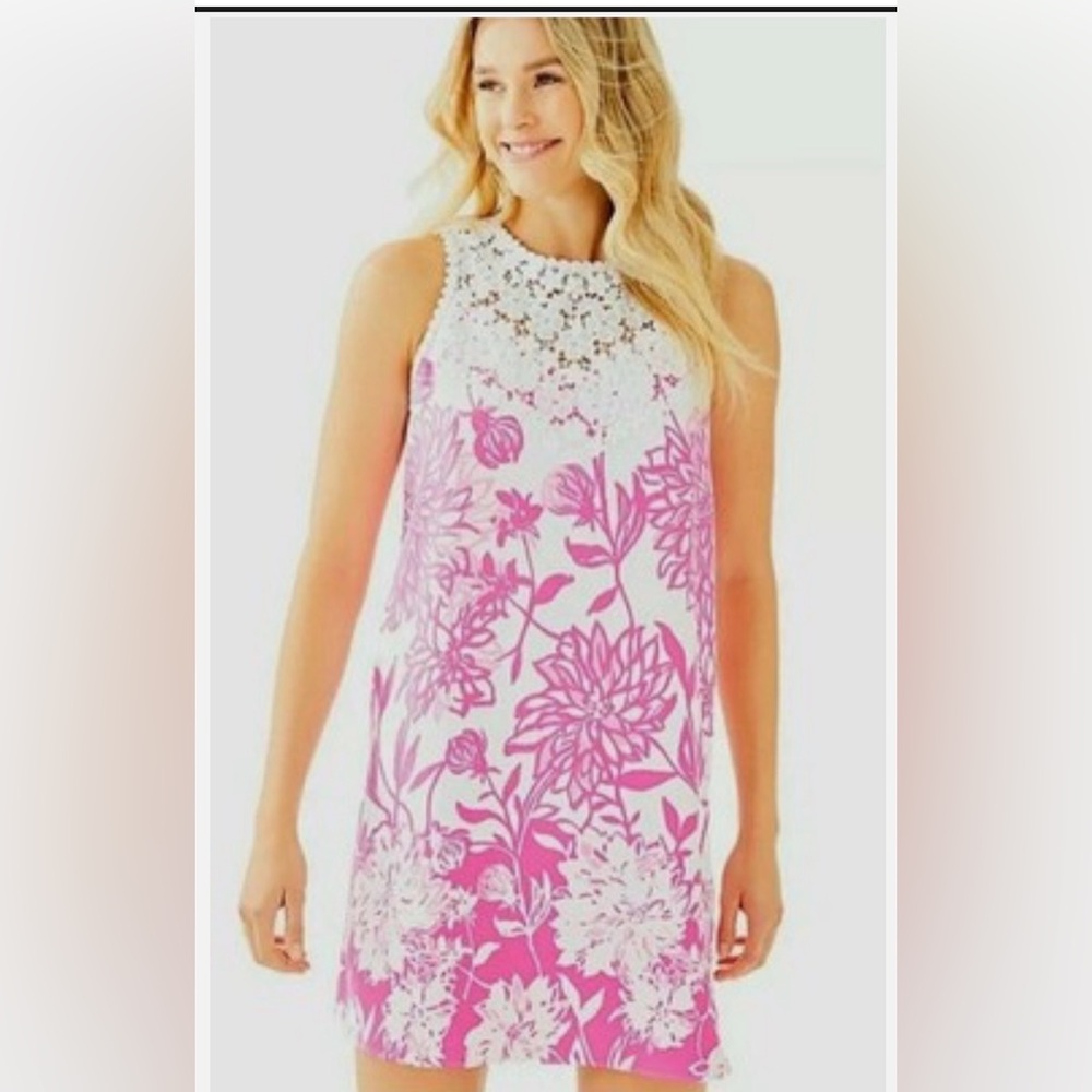 NWOT LILLY PULITZER Sz 8 Nala Soft Shift  Sleeveless Dress White & Pink Floral